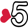 Numéro 5 et coeur rouge