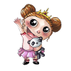 Waving cartoon girl with panda