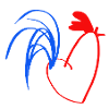 rooster blue white red
