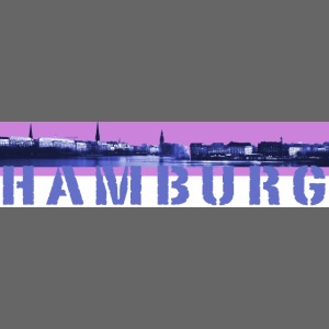 Binnenalster Panorama: pink/blau mit Hamburg Logo