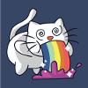 Gatto bianco pukes arcobaleno