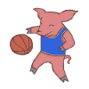Pig plays basketball