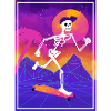 Skeleton on skateboard