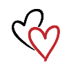 Two intertwined hearts in red