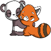 Cute panda with fox