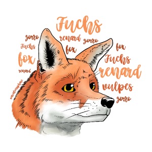 Fuchsportrait mit Lettering