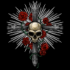 Cross with skull and roses