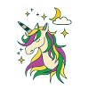Unicorn med måne og stjerner