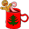 Gingerbread man swims in cup