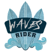 Logo surfers with surfboards