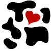 vaches noires avec coeur rouge
