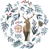 Cerf Fleurs Branches Aquarelle