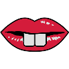 Buck teeth and red lips