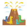 Erupting volcano with dinosaurs.