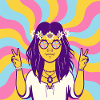 Hippy Girl Hippie Vintage Retro Flower Psychedelic