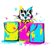 cat in paint pots