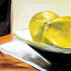 stilleben citron maleri kunst gul lærred olie