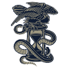 Hourglass, eagle, snake