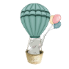 Cute comic elephant in a hot air balloon