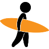 Ein Surfer mit seinem Surfboard