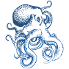 Blaue Retro Kraken-Tätowierungs-Art-Seedesign