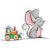 Mouse with wooden locomotive