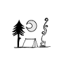 Zelt, Baum, Mond & Lagerfeuer