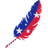 A feather-blue, red with stars