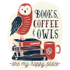 Die buch eule mit Kaffee