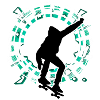 Skateboarder jumps circle grid green