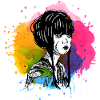Hand drawn geisha with paint splatter