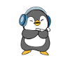 Pinguin der Musik hört