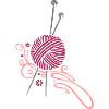 Knitting needles with wool and flowers