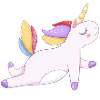Buntes Einhorn sitzend, Pastellmuster