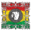 Löwenporträt mit farbiger Flagge
