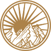 guld bjerge cirkel runde logo sol højt bjerg