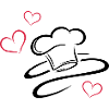 Cook, logo, chef hat with three hearts.