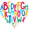 Farbenfrohes Alphabet-Herz-Design