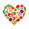 fruits, vegetables, heart, love, vegan