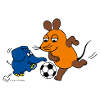 Mouse and elephant playing football