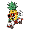 Cool pineapple is skateboarding