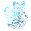 Drei Wölfe Blau