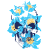 Skull with flowers blue