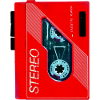 Red Walkman. 80s 90s outfit design.