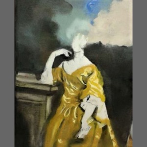 Mujer soñador, en amarillo. Arte para llevar.