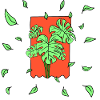 green leaves red background