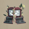Computer mit Blumen - Natur überwältigt Technik