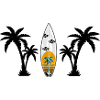 Surfboard orange mit Palmen