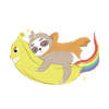 Faultier fliegt auf einer Banane