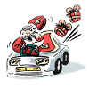 Sinterklaas in een snelle auto